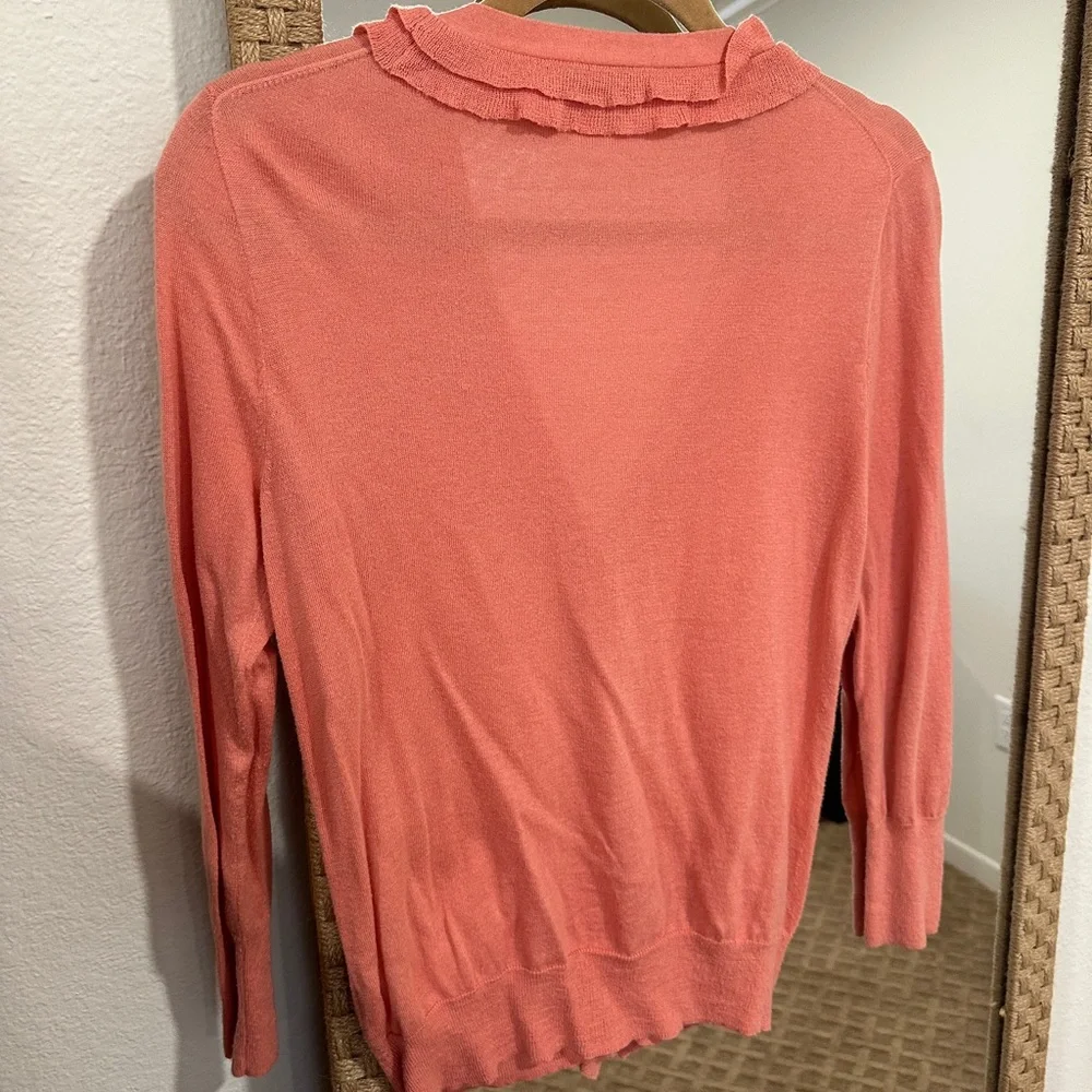 J. Crew Coral Ruffle V-Neck Cardigan